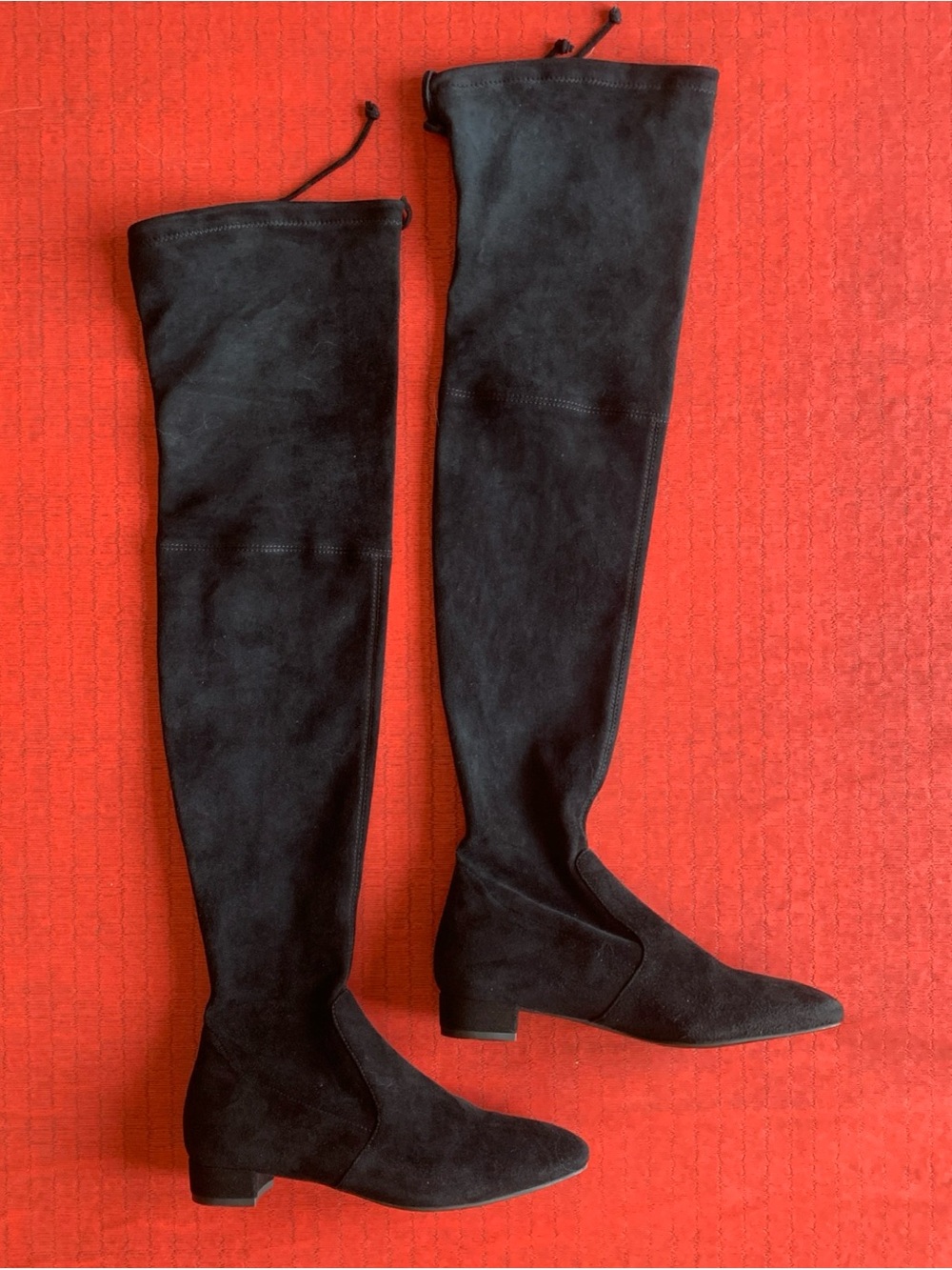 Stuart Weitzman Tie Womens Over-the-Knee Low Heel Boots in Black Stretch Suede 6